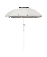 Streamdale Furniture 5.7' Portable Beach Umbrella with Tilt, Adjustable Height, 2 Cup Holders & Hooks, Uv 40+ Ruffled Outdoor Umbrella with Vented Can