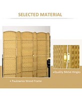 6 Panel Room Divider, 6' Tall Folding Privacy Screen, Hand-Woven Freestanding Wall Partition for Home Office, Bedroom, Nature Wood