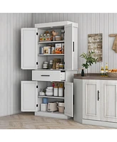 Streamdale Furniture 72" Tall Kitchen Pantry Storage Cabinet, Farmhouse Freestanding Kitchen Cabinet with 4 Barn Doors, Drawer, 5