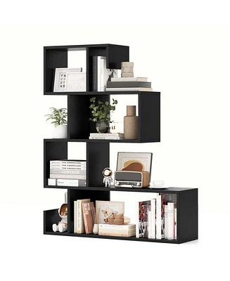 Costway 1 Pcs 5-Tier S-Shaped Bookshelf with Open Cubes Anti-Toppling Kits Freestanding Bookcase