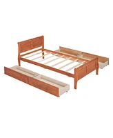 Slickblue Twin Size Wood Platform Bed with 4 Drawers and Streamlined Headboard & Footboard