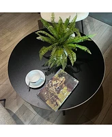 Round Coffee Table Wood Grain and Black Metal