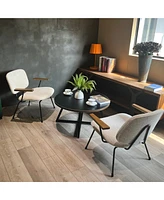 Round Coffee Table Wood Grain and Black Metal