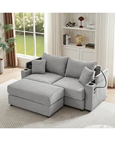 Simplie Fun 72.8" Modern Style Loveseat Sofa Sectional Sofa Couch with Storage Space, A Movable Ottoman, Two Usb Ports, Two Cup Holders, A Phone Holde