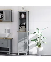 Simplie Fun Tall Bathroom Storage Cabinet with 3 Tier Shelf, Door, Free Standing Linen Tower, Slim Side Organizer, Grey