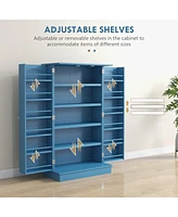 41" Kitchen Pantry Storage Cabinet, Freestanding Kitchen Cabinet with 12 Door Shelves, Double Doors, 5-tier Shelving and Adjustable Shelves, Blue