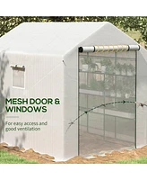8' x 6' x 7' Walk-in Greenhouse with Mesh Door and Windows, 18 Shelf Green House with Trellis, Plant Labels, Uv protective for Growing Flowers, Herbs,