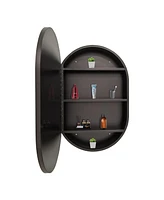 Streamdale Furniture 2436 inches Oval Black Metal Framed Wall mount Bathroom Medicine Cabinet with Mirror