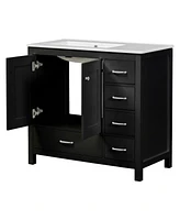 Simplie Fun 36" Black Bathroom Vanity with Ceramic Sink Combo, Abundant Storage Cabinet -2 Soft close doors and 5 drawers