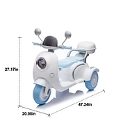 12V Two-seater Kids Ride On Electric Motorcycle, Three Wheels Kids toy with Slow Start, Multi-function player, Usb, Bluetooth, light, Backseat flip ad
