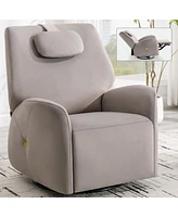 Streamdale Furniture Grey Swivel and Rocker Power Recliner Chair with Lumbar and Neck Support Pillow, Max Swivel Degree 270, Heavy Duty Motion Mechani