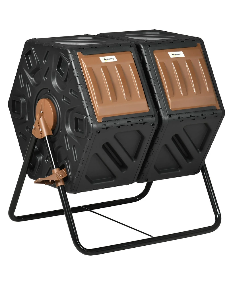 Streamdale Furniture Dual Chamber Compost Tumbler Bin, Outdoor Tumbling Composter with 24 Ventilation Openings and Steel Legs, 34.5 Gallon