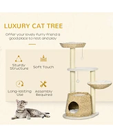 Streamdale Furniture 47" Cat Tree Kitty Activity Center, Cat Climbing Toy with Cattail Fluff, Bed, Condo, Sisal Scratching Post, and Hanging Ball, Nat