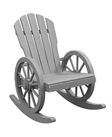 Streamdale Furniture Wooden Rocking Chair, Adirondack Rocker Chair w/Slatted Design and Oversized Back, Outdoor Rocking Chair with Wagon Wheel Armrest