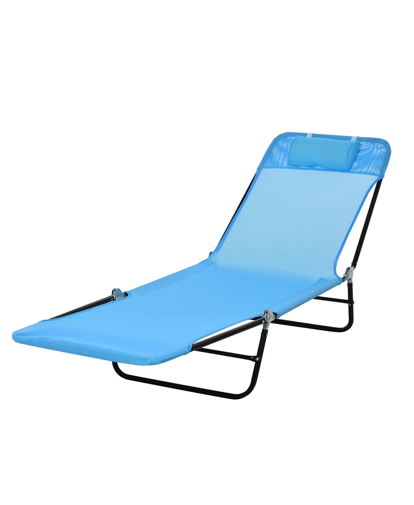 Streamdale Furniture Folding Chaise Lounge Chair, Pool Sun Tanning Chair, Outdoor Lounge Chair with Reclining Back, Breathable Mesh Seat, Headrest for