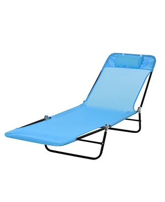 Simplie Fun Folding Chaise Lounge Chair, Pool Sun Tanning Chair, Outdoor Lounge Chair with Reclining Back, Breathable Mesh Seat, Headrest for Beach, Y