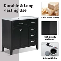 36" Bathroom Vanity without Sink, Cabinet Base Only, Bathroom Cabinet with Drawers, Solid Frame and Mdf Board, Black