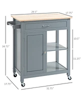 Streamdale Furniture Kitchen Island Cart, Rolling Kitchen Island with Storage Shelf, Solid Wood Top, Drawer, for Dining Room, Gray