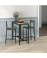 3 Piece Bar Table and Chairs, Industrial Dining Table Set for 2, Counter Height Kitchen Table with Bar stools, Breakfast Table Set for 2 for Small Spa
