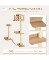 Streamdale Furniture Wall-Mounted Multi-Level Cat Tree Activity Tower with Sisal-Covered Scratching Posts & an Interior Condo Area