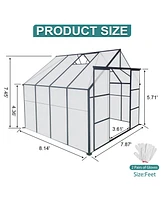 8x8 Ft Double Door Polycarbonate Greenhouse Raised Base and Anchor Aluminum Heavy Duty Walk-in Greenhouses for Outdoor Backyard in All Season, Black