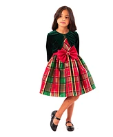 Bonnie Jean Toddler Girls Taffeta Plaid Dress with Velvet Cardigan, 2-Piece Set