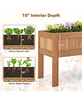 Costway Wooden Elevated Planter Box with Solid Wood Frame & Sturdy Legs Slatted Bottom