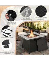 Costway 7 Pcs Patio Furniture Set with 35" Propane Gas Fire Pit Table & Waterproof Cover