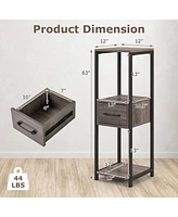 Costway 1 Pack 3 Tier Tall Metal Plant Stand Indoor Plant Table with Drawer Anti-tipping Devices