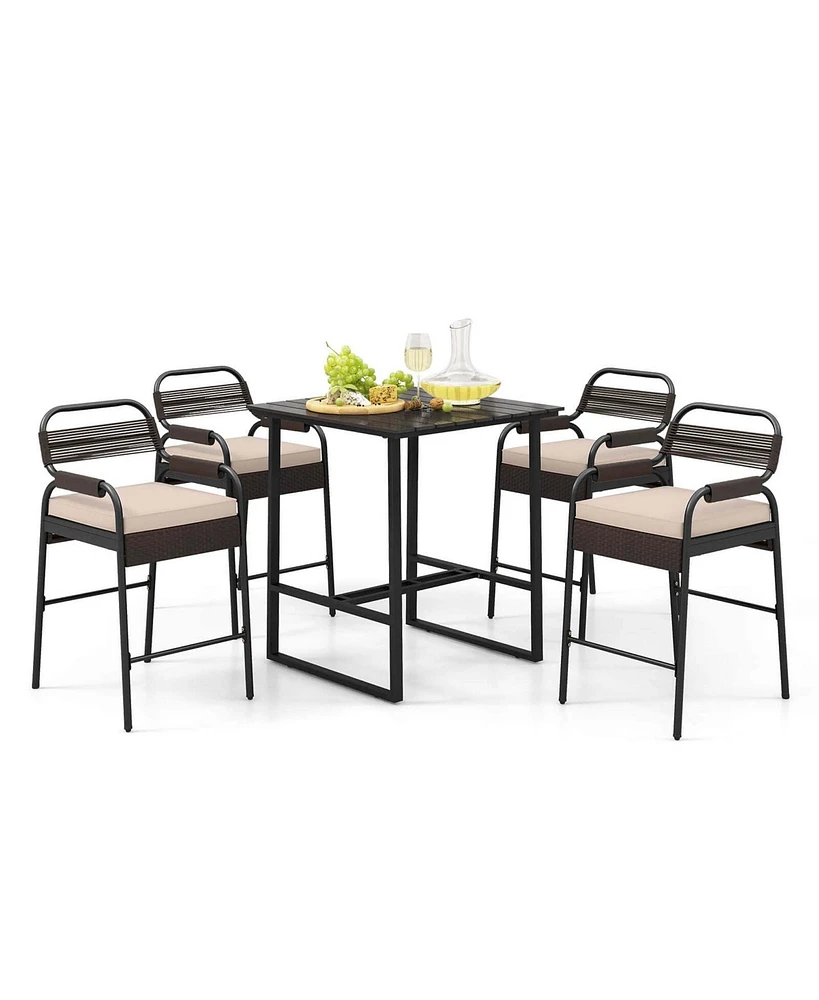 Costway 5-Piece Counter Bar Set Patio Rattan Counter Set with Polywood Tabletop