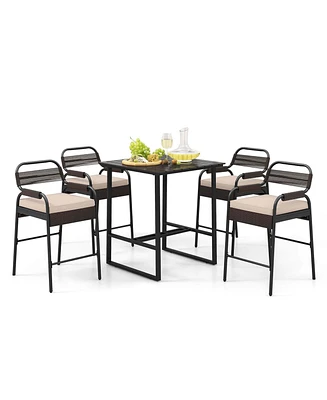 Costway 5-Piece Counter Bar Set Patio Rattan Counter Set with Polywood Tabletop