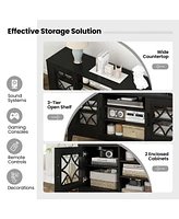 Costway Tv Stand for TVs up to 65" with 3-Position Adjustable Shelves Tempered Glass Doors
