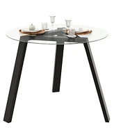 Costway 36" Round Glass Dining Table for 4 with Tempered Tabletop Rubber Wood Frame