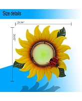 LuxenHome Sunflower Metal and Glass Outdoor Wall Decor