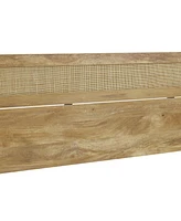 LuxenHome Oak Finish Manufactured Wood with Natural Rattan Top Headboard