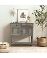 LuxenHome 35.43" Wide Server 2-Drawer 2-Door Buffet Storage Cabinet