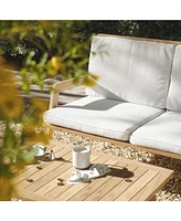 LuxenHome Outdoor Acacia Wood Coffee Table and Loveseat with Cushions