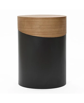 LuxenHome Natural Wood and Metal Round Accent Side Table