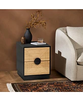 LuxenHome Mid Century Modern Boho 2-Drawer Black Night Stand Small Side Table with Storage