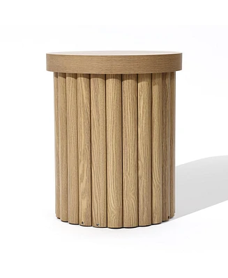 LuxenHome Wood Fluted Round Side Table Mid Century Modern Small End Table for Small Spaces