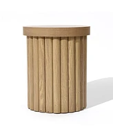 LuxenHome Brown Wood Fluted Round Side Table