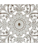 LuxenHome Distressed White Wood Flower 31.5" Round Wall Decor