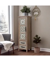 LuxenHome Farmhouse 48" Tower Wood 2-Drawer 1-Door Storage Cabinet
