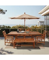 LuxenHome Carmel Solid Wood Outdoor Dining Bench