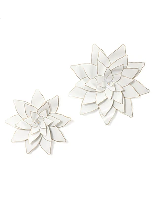 LuxenHome 2-Pc White Metal Lotus Flowers Wall Decor Set