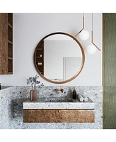 LuxenHome Natural Rubberwood Frame Round Wall Mirror