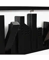 LuxenHome Black Wood 4-Hook Urban Wall-Mounted Coat and Towel Rack
