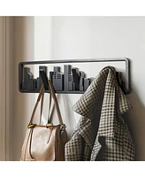 LuxenHome Black Wood 4-Hook Urban Wall-Mounted Coat and Towel Rack