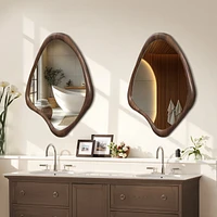 LuxenHome Brown Wood Frame Decorative Wall Mirror