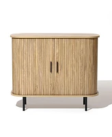 LuxenHome Mid-Century Modern 2-Door Accent Cabinet with Slatted Sliding Doors